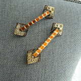 UNIQUE Pair of ART DECO Pins, Cut Glass and Embossed Metal, 1920s-30s Brooches, Collectible Vintage Jewelry