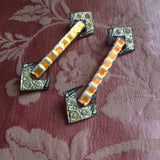 UNIQUE Pair of ART DECO Pins, Cut Glass and Embossed Metal, 1920s-30s Brooches, Collectible Vintage Jewelry