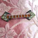 UNIQUE Pair of ART DECO Pins, Cut Glass and Embossed Metal, 1920s-30s Brooches, Collectible Vintage Jewelry