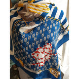 Vintage Silk Scarf, Nautical Theme Scarf,Lovely Vivid Colors, Blue, White,Red and Gold, 33 by 34 inches,Vintage Scarves, Gift Worthy