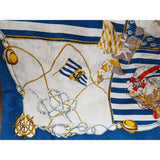 Vintage Silk Scarf, Nautical Theme Scarf,Lovely Vivid Colors, Blue, White,Red and Gold, 33 by 34 inches,Vintage Scarves, Gift Worthy