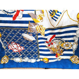 Vintage Silk Scarf, Nautical Theme Scarf,Lovely Vivid Colors, Blue, White,Red and Gold, 33 by 34 inches,Vintage Scarves, Gift Worthy