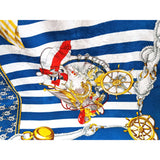 Vintage Silk Scarf, Nautical Theme Scarf,Lovely Vivid Colors, Blue, White,Red and Gold, 33 by 34 inches,Vintage Scarves, Gift Worthy