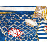 Vintage Silk Scarf, Nautical Theme Scarf,Lovely Vivid Colors, Blue, White,Red and Gold, 33 by 34 inches,Vintage Scarves, Gift Worthy