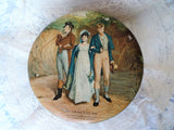 BEAUTIFUL Antique Huntley and Palmers English Biscuit Tin,Regency Pretty Girl and 2 Handsome Men, Collectible Antique Tins