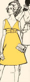 MOD 60s  Glam Cocktail Party Dress Pattern BUTTERICK 5298 Low V Neckline Wide Collar Empire Evening Dress Bust 34 Vintage Sewing Pattern