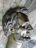 ANTIQUE Bronze Abraham Lincoln Bust Plaque High Relief Decorative Lovely Patina Historical Americana Presidential Collectible Office Decor