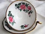 VINTAGE Royal Standard English Bone China Sumptuous Wide Teacup and Saucer Lush PINK Roses Pattern Lavish Gold Trim Pedestal Cup and Saucer