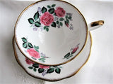 VINTAGE Royal Standard English Bone China Sumptuous Wide Teacup and Saucer Lush PINK Roses Pattern Lavish Gold Trim Pedestal Cup and Saucer