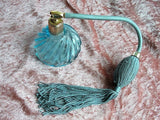 VINTAGE Lovely Aqua Blue Glass Perfume Bottle Atomizer,Vanity Display Scent Bottle, Long Silk Tassel, Collectible Perfume Bottles