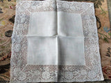 EXCEPTIONAL Vintage BRIDAL Wedding Handkerchief Irish Linen WIDE French Lace Hankie Special Bridal Hanky Something Old Collectible Hankies