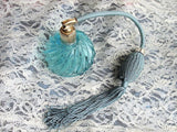 VINTAGE Lovely Aqua Blue Glass Perfume Bottle Atomizer,Vanity Display Scent Bottle, Long Silk Tassel, Collectible Perfume Bottles