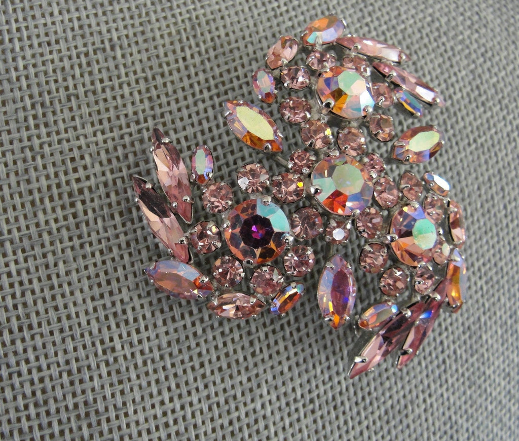 Vintage SHERMAN Signed Glittering PINK AB Rhinestones Brooch,Prong Set,Brilliant Rhinestones,Dazzling Swarovski Crystal,Collectible Jewelry