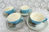 1950s MID CENTURY J&G Meakin Set of Cups and Saucers,Rock Fern Pattern,Square Sol Design Teacups and Saucers,Collectible Mid Century Modern