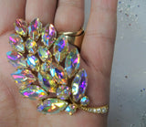 SPECTACULAR Large Art Glass Vintage Brooch, AB Crystal Rhinestones Pin,Sparkling Cut Stones,Vintage Statement Brooch,MCM,Collectible Jewelry