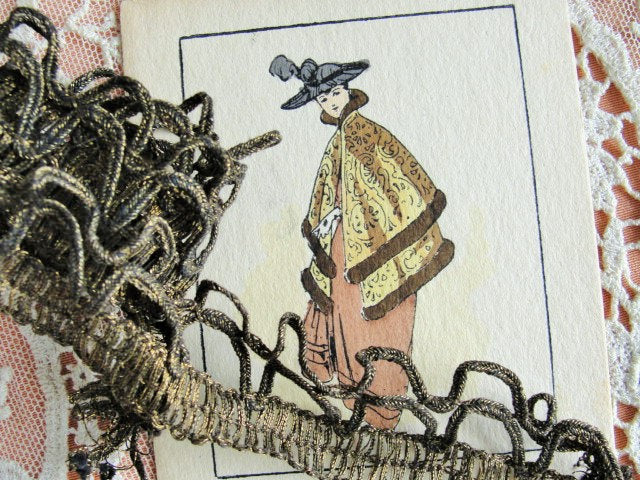 RESERVED  ANTIQUE FRENCH Gold Metallic Trim Metal Lace Great Patina Art Deco Flapper  Era Great For Boudoir Lampshade Hats Flapper Gatsby Clothing