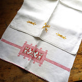 TWO Lovely Italian Linen Guest Towels, Art Deco Era, Beautiful Embroidery Hand Work, 1920s Décor, Luxury Vintage Linens