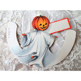 CHARMING Vintage Halloween Place Card, Jack O Lantern Dressed As Ghost,Unbent Unused, Paper Party Ephemera,Collectible Vintage Halloween