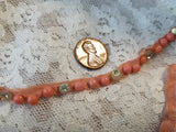Victorian Dress Trim, French Rose Pink Glass and Frosted Glass on Pink Silk, Perfect Tiny Size For Doll Costuming, Fine Heirloom Sewing