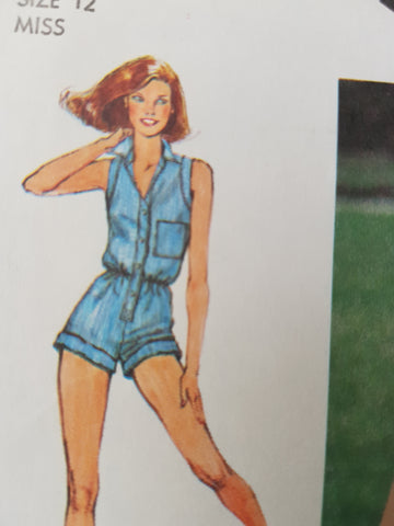 RETRO Playsuit and Front Button Skirt Pattern Simplicity 9378 Short Jumpsuit Rompers 1980s  Bust 34 Vintage Sewing Pattern FF