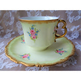 GORGEOUS Antique Rosenthal Hand Painted Teacup and Saucer,Hand Painted Pink Roses and Blue Flowers,Ornate Handle,Collectible Cabinet Teacups