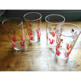 FABULOUS Mid Century Tumblers, Red and Gold Fighting Roosters Chickens Cocktail Glasses, Barware, Perfect Gin and Tonic Size, Federal Glass