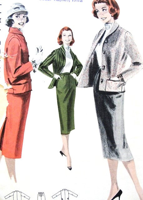 1950s EASY Chic Slim Skirt Suit Pattern BUTTERICK 7901 Great Jacket Style Bust 36 Vintage Sewing Pattern