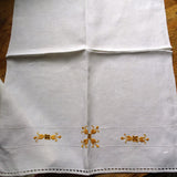 TWO Lovely Italian Linen Guest Towels, Art Deco Era, Beautiful Embroidery Hand Work, 1920s Décor, Luxury Vintage Linens