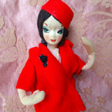 VINTAGE 1960s Japanese Fashion Posable Doll, Kawaii ,Showa, Big Eyes Cloth Doll, Collectible Dolls