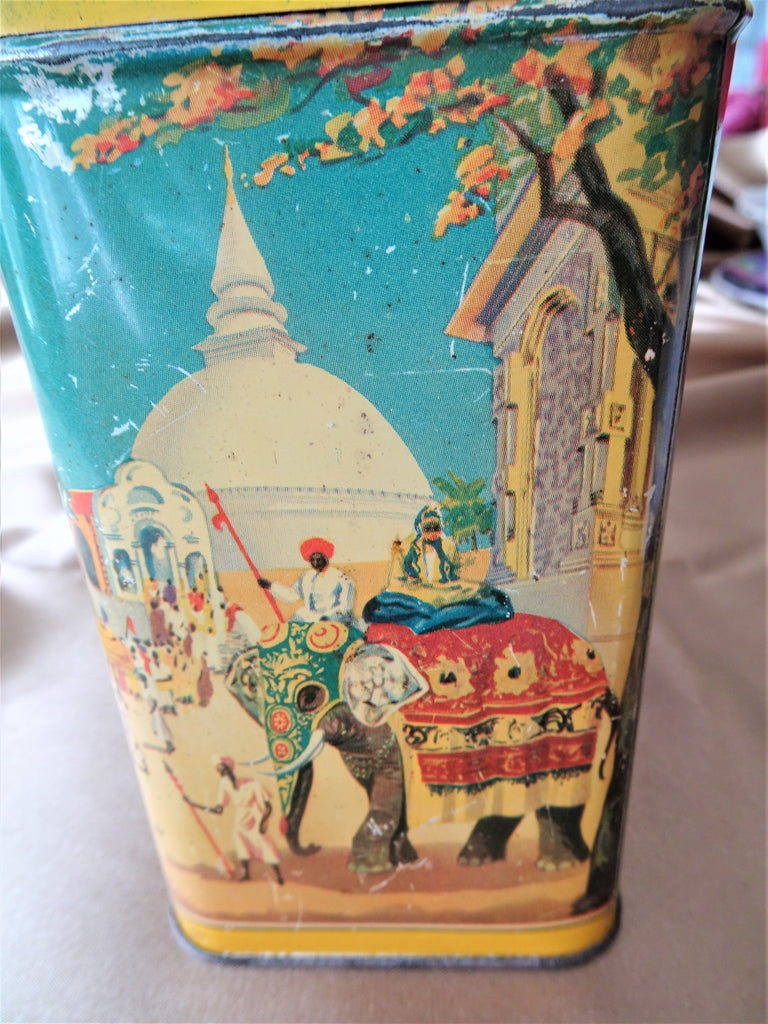 BEAUTIFUL Vintage 1940s Tea Tin, Lipton Tea,Colorful Scenes, Bright Cheery Yellows and Blues, Kitchen Decor, Collectible Tea Tins