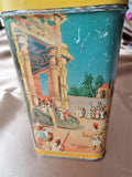 BEAUTIFUL Vintage 1940s Tea Tin, Lipton Tea,Colorful Scenes, Bright Cheery Yellows and Blues, Kitchen Decor, Collectible Tea Tins