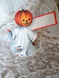 CHARMING Vintage Halloween Place Card, Jack O Lantern Dressed As Ghost, Unused, Paper Party Ephemera,Collectible Vintage Halloween