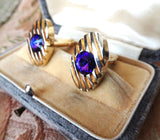 VINTAGE MCM Men's Cufflinks, Gold Tone and Purple Crystal Glass Cuff Links, Rivoli Glass Stones, Collectible Vintage Cufflinks