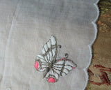 PRETTY Floral Embroidered Hankie,Vintage Handkerchief Flowers and Butterflies Embroidery,Wedding Bridal Hanky Gifts,Collectible Hankies