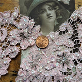 RESERVED BEAUTIFUL Vintage 1930s Pair of PINK lace Beaded Appliques