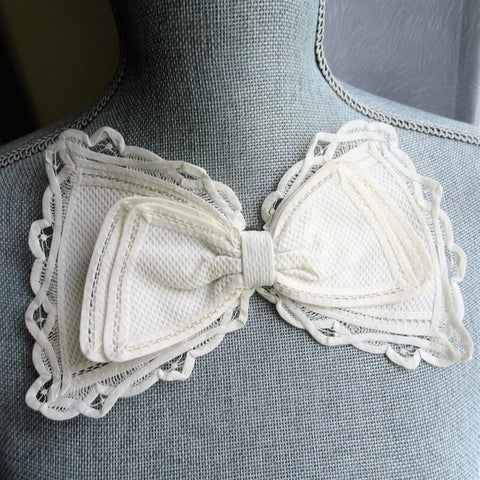 ANTIQUE French Cotton and Lace BOW Applique or clip on,Art Deco,For French Dolls,Hats,Girls Bridal Clothing,Collectible Lace