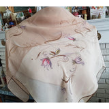 LOVELY Vintage Silk Chiffon Scarf, MCM Quality Scarf,Lovely2 Tone Colors,Floral Print Scarf,Head Scarf,Neck Scarf, Gift For Her