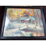 ANTIQUE 1920s Romantic Charming Framed Print, Cozy Winter Scene Picure ,Thomas Kinkade, Farm House Decor, Collectible Winter Scenes,Wall art