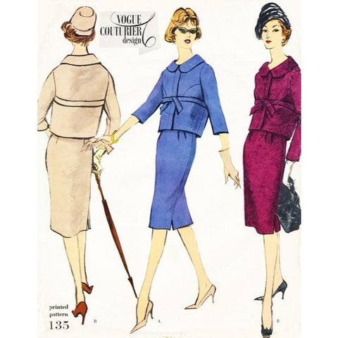 1950s ELEGANT Suit Pattern VOGUE COUTURIER Design 135 Slim Skirt Short Jacket Easy Day To Evening Bust 34 Vintage Sewing Pattern