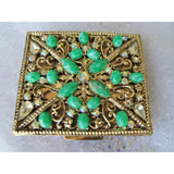 STUNNING Jeweled Powder Compact, Luxurious Purse Compact,Sparkling AB, Faceted and Green Peking Like Glass Stones, S.F.Co, Vintage Compacts