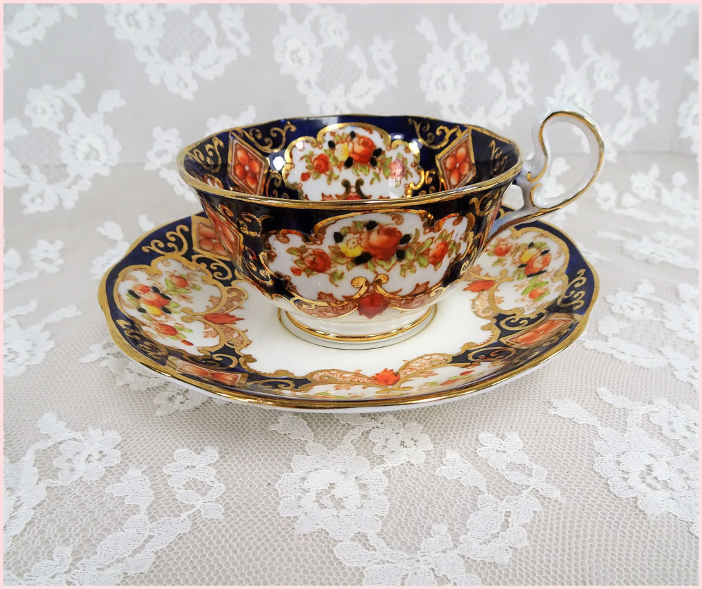 GORGEOUS Antique Royal Albert DERBY Teacup & Saucer,Lots of Hand Painting, English Bone China,Cabinet Cup & Saucer,Collectible Vintage Teacups