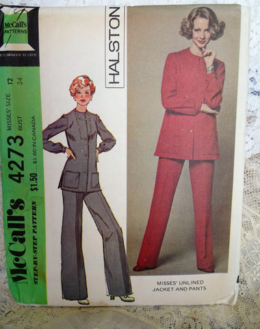 FABULOUS Halston 1970's McCall's 4273 Jacket and Pants Pattern Bust 34 Vintage Sewing Pattern UNCUT