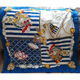 Vintage Silk Scarf, Nautical Theme Scarf,Lovely Vivid Colors, Blue, White,Red and Gold, 33 by 34 inches,Vintage Scarves, Gift Worthy