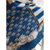 Vintage Silk Scarf, Nautical Theme Scarf,Lovely Vivid Colors, Blue, White,Red and Gold, 33 by 34 inches,Vintage Scarves, Gift Worthy