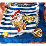 Vintage Silk Scarf, Nautical Theme Scarf,Lovely Vivid Colors, Blue, White,Red and Gold, 33 by 34 inches,Vintage Scarves, Gift Worthy