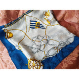Vintage Silk Scarf, Nautical Theme Scarf,Lovely Vivid Colors, Blue, White,Red and Gold, 33 by 34 inches,Vintage Scarves, Gift Worthy