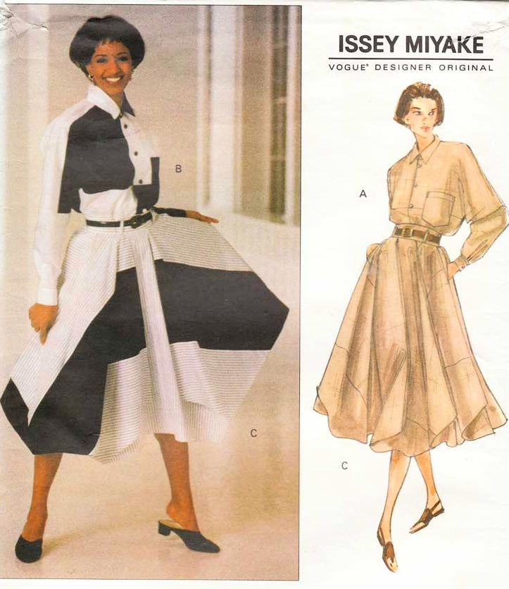 Vintage 90s ISSEY Miyake Pattern Vogue Designer Original 1160 Blouse Shirt n Draped Full Skirt Origami Fashion Style FF UNCUT Bust 34