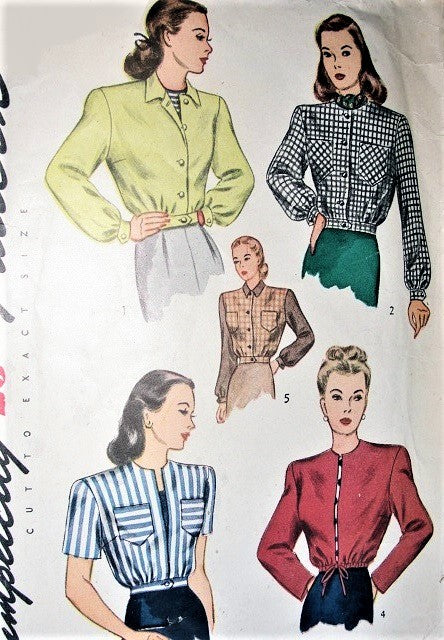 40s FABULOUS Jackets Pattern SIMPLICITY 1535 Lauren Bacall Style Battle Jacket in 5 Versions Drawstring or Button Waist Bust 30 Vintage Sewing Pattern
