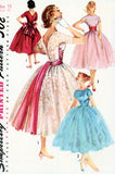 1950s DREAMY Evening Party Dress Pattern SIMPLICITY 1795 Very Full Skirt Bateau Neckline V Back 3 Style Versions Bust 33 Vintage Sewing Pattern