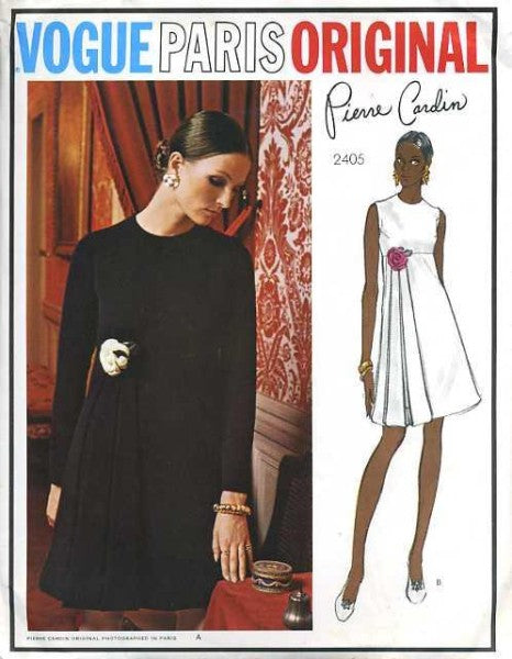 70s PIERRE CARDIN Lovely Day or Evening Dress Pattern Vogue Paris Original 2405 High Waist Unique Side Attached Loop Steamers Striking Design Bust 31 Vintage Sewing Pattern